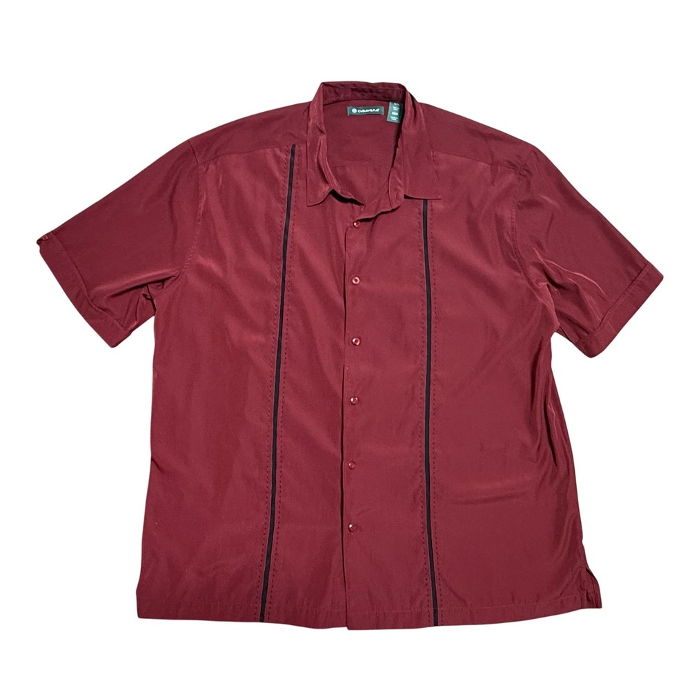 Cubavera Shirt Mens 2XL Red Vertical Stripe Short Sleeve Camp Button Front‎